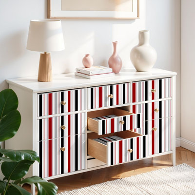 Peel and Stick Wallpaper Contact Paper Stripe seamless black red white grey vertical parallel colors stripe Self Adhesive and Removable 17.7in x 118in(45x300cm)