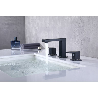 Widespread 2-Handle Bathroom Faucet, Matte Black Metal Sink Faucet With Pop-Up Drain, Aerator & CUPC Supply Lines Included