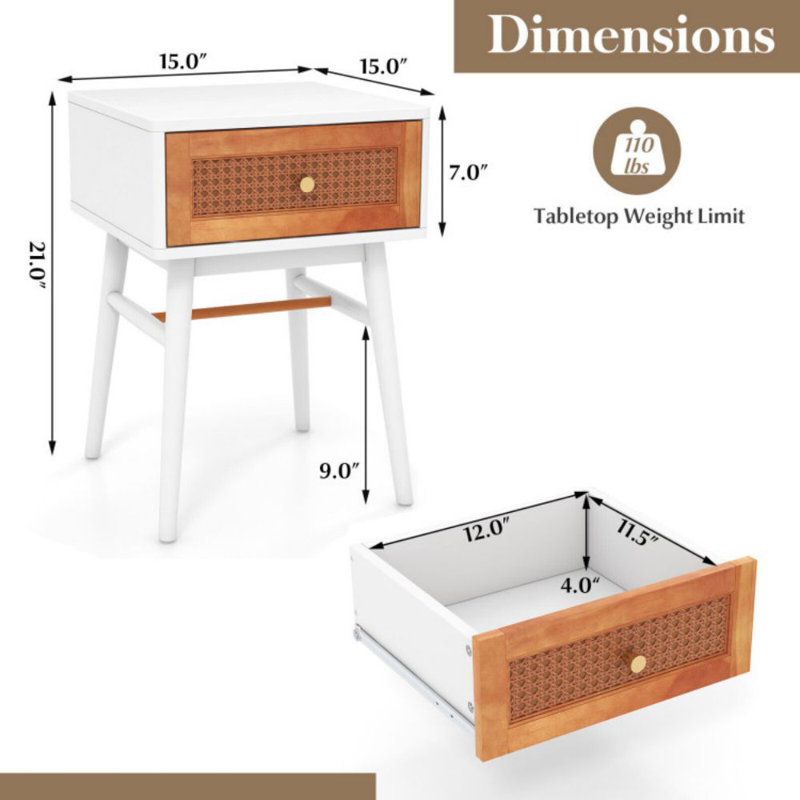 Table de chevet Jessalynn, Blanc