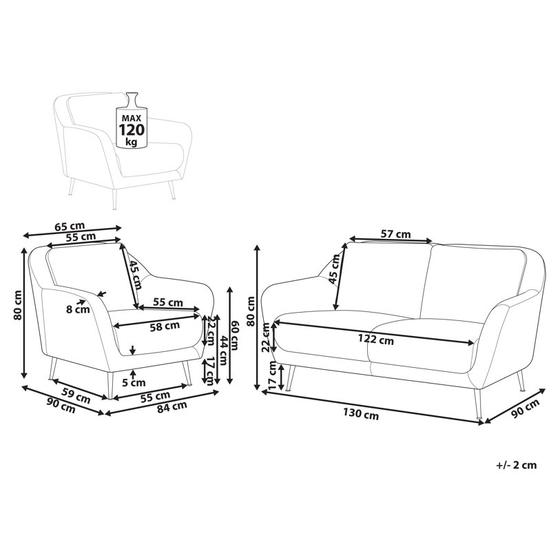 Wandi 2 Piece Sofa Set, Black