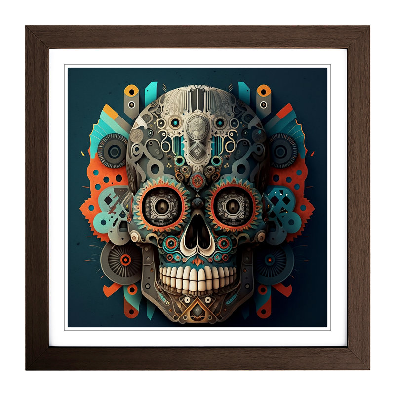 Sugar Skull Bauhaus - Framed Print, Walnut