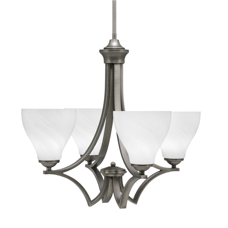 Lustre suspendu 4 lumières Zilo avec verre de marbre blanc 6,25 po Zilo, Graphite