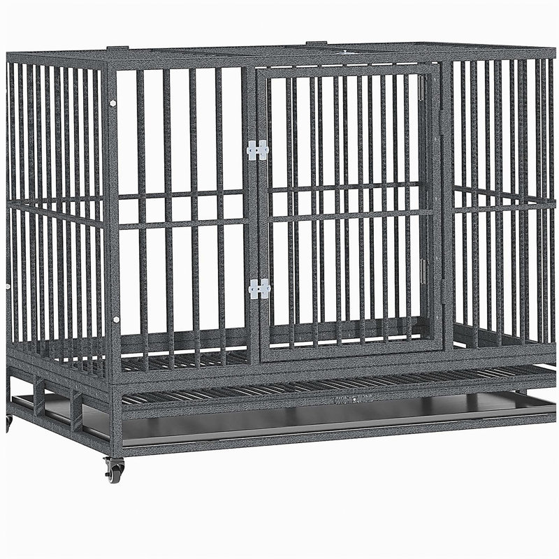 Cage pour chien en cage robuste de 43 po PawHut avec roues verrouillables, porte double et plateau amovible, gris