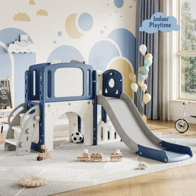 Ensemble de jeu de glissade pour enfants pour les tout-petits 1-5, glissade 8-en-1 et panier d'escalade, structure de jeu en plastique sécuritaire pour les garçons, aire de jeu intérieure facile à assembler pour la maison et la salle de jeux