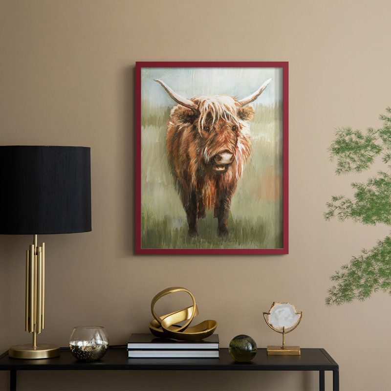 «Happy Highlander», reproduction encadrée - bois massif, H 30 po x l 24 po, Rouge