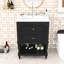 Meuble-lavabo autoportant rétro avec lavabo en céramique ultrabrillant, grand rangement et tablette ouverte-465306619