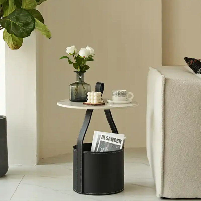 Table de bout en marbre avec porte-revues Ponti, Noir