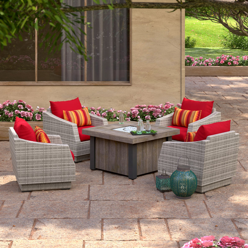 Cannes Outdoor 5 - Piece Conversation Set, Canvas Jockey Red Sunbrella® Canvas