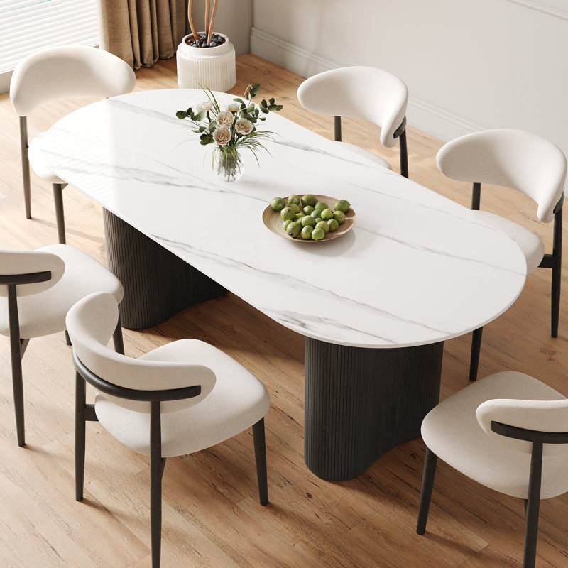 71" Modern Oval Dining Table Set With 6 Dining Chairs, 7 Pieces: Table, 6 Chairs