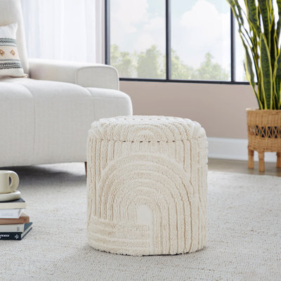 18" Storage Ottoman, Textured Cotton - Beige