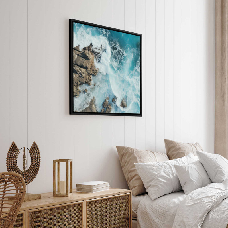 " Sapphire Seaside Dance ", 34" H x 34" W x 1.75" D, Satin Black Floater Framed