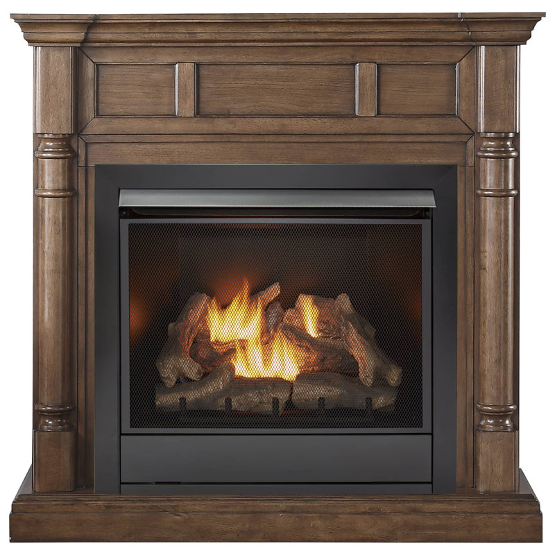 Duluth Forge Full Size Dual Fuel Ventless Gas Fireplace With Mantel - 32,000 BTU, Remote Control,, Walnut