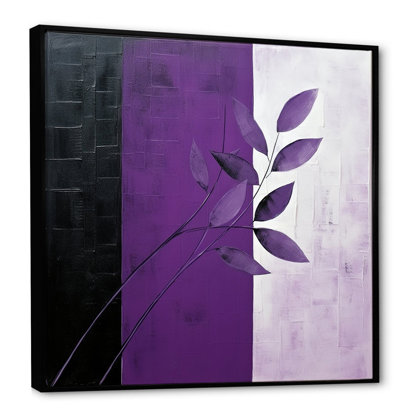 Collage de fougères mauves, Cadre flottant noir, 36" H x 36" W