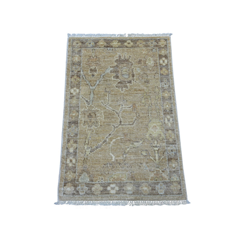Tapis oriental brun 2 pi x 3 pi, teinture naturelle, motif angus afghan Oushak avec motif de feuilles partout, noué à la main, 100% laine, tapis, échantillon