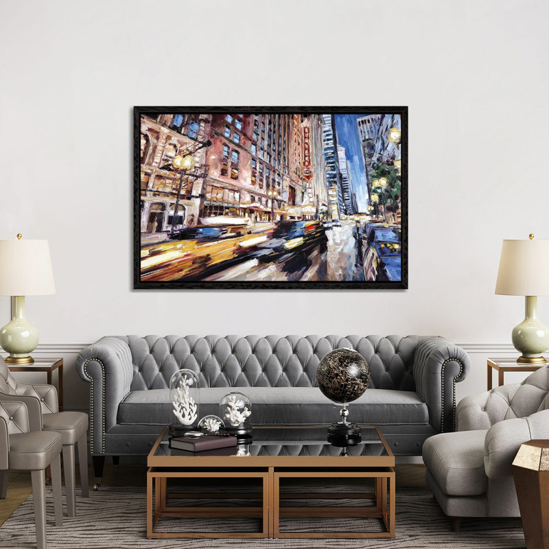 Randolph Street 1 Piece Painting on Canvas, 101.6cm H x 152.4cm W x 3.81cm D, Black Framed