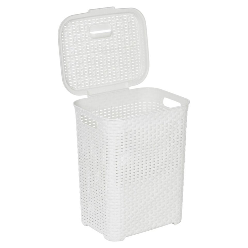 Plastic Rattan Dirty Laundry Clothes Washing Bin Basket Storage Organiser, 58.11, White