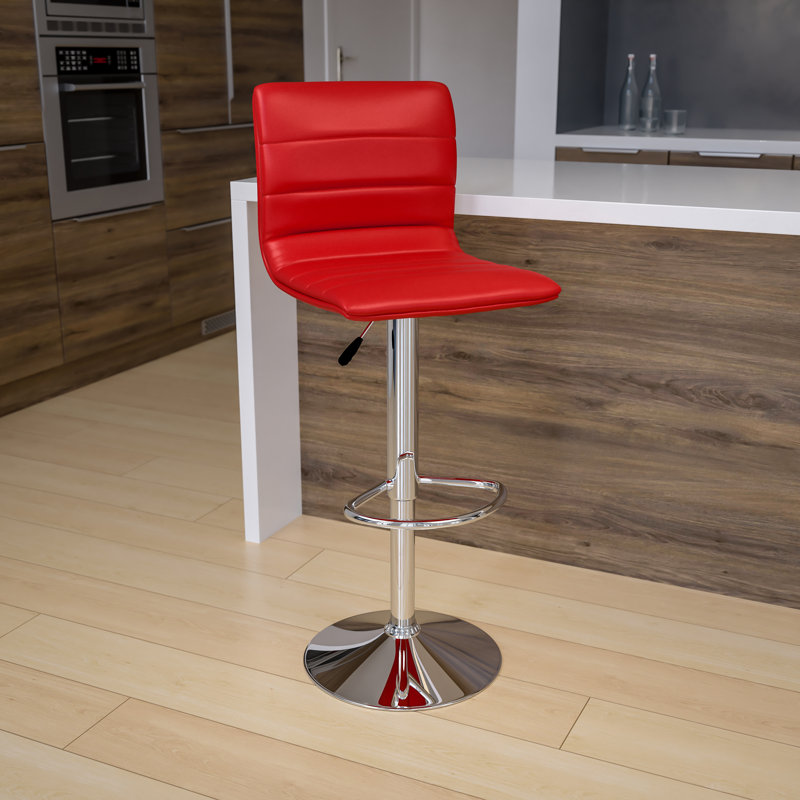 Clift Modern Upholstered Adjustable-Height Barstool with Footrest, Red, 1
