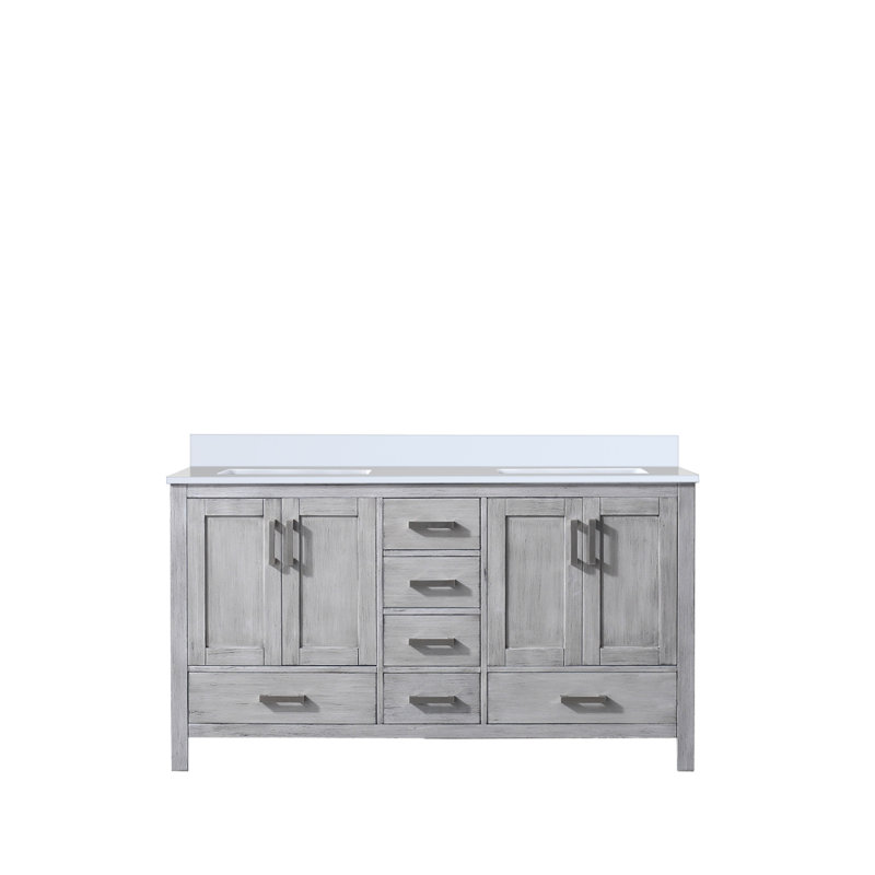 Jacques 60 in. W x 22 in. D Double Bath Vanity and Top, Distressed Gray, White Carrara Marble