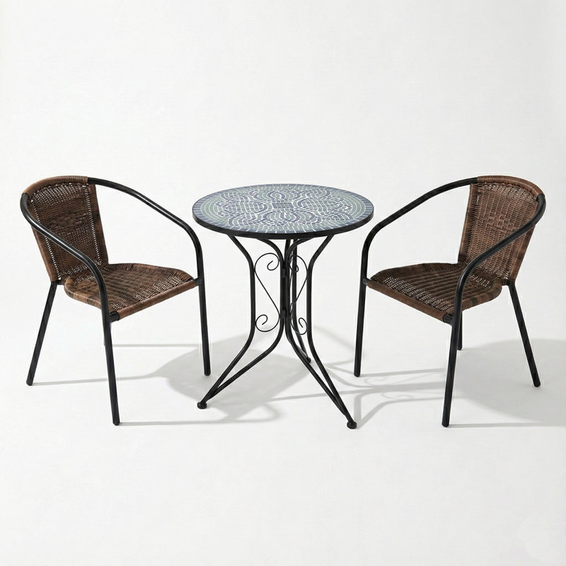 Alzie 2 - Person Premium All-Weather Wicker Patio Dining Set with Round Table