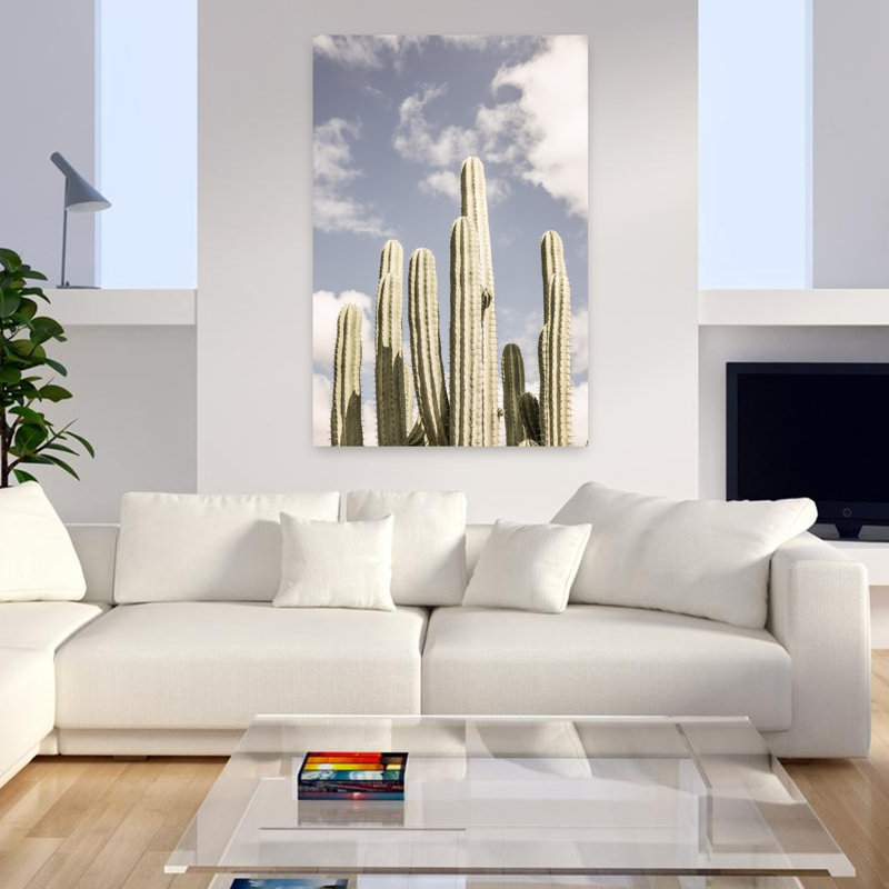 Art contemporain contemporain abstrait avec cactus, H 48 po x l 32 po