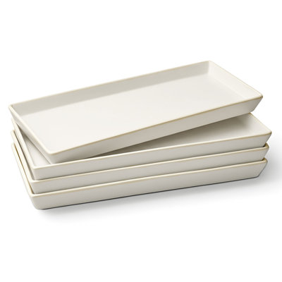 Kook Ceramic Rectangular Serving Trays, White, 11 Inch