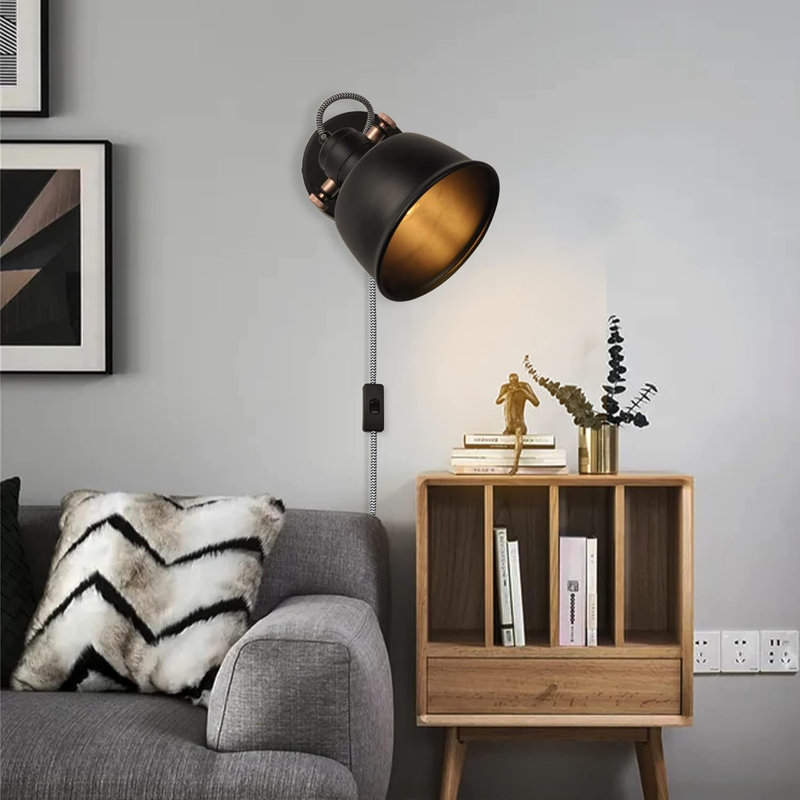 Lampe murale moderne avec cordon de lecture et interrupteur, noir