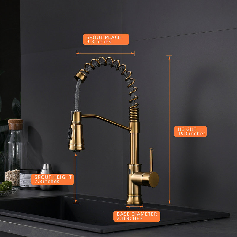 Touchless Kitchen Faucet,Hands Free Automatic Smart Kitchen Faucet, Brushed Gold