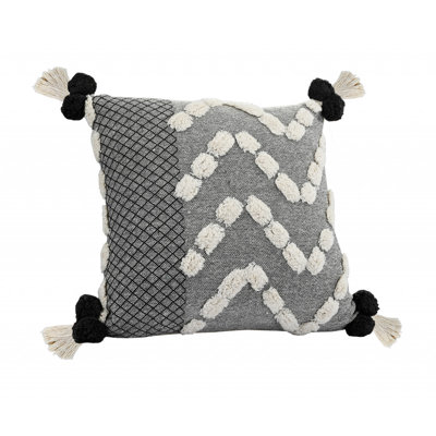 Contemporary Geometric Motif Tasseled Hand-Made 100% Cotton Decorative Throw Pillow