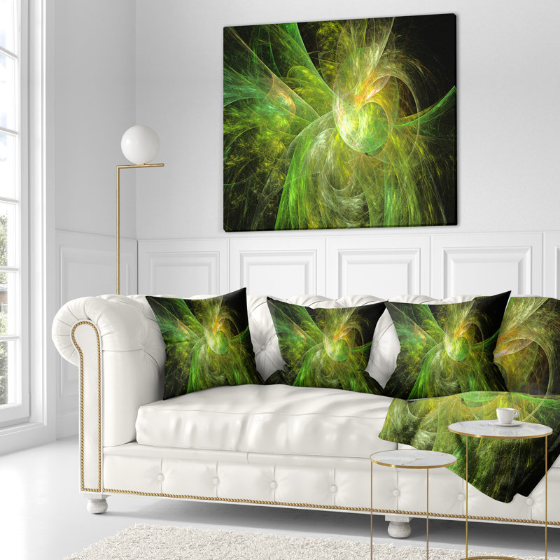 Fractale noire - coussin imprimé abstrait, 18 po x 18 po, Vert, Coussin décoratif