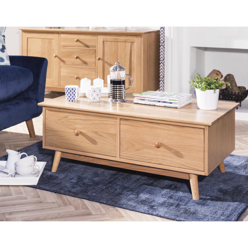 Colby Solid Wood Four Leg Coffee Table, Golden Oak