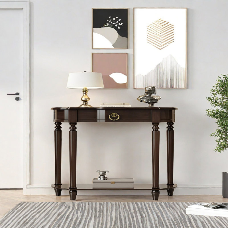 Multi Functional Solid Wood Console Table, Dark Brown Wood, 35.43" H x 47.24" W x 11.81" D