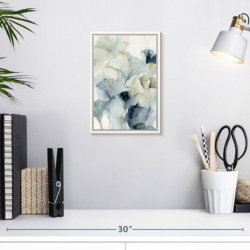 Indigo ginkgo I, 9" x 13", Floating Frame White