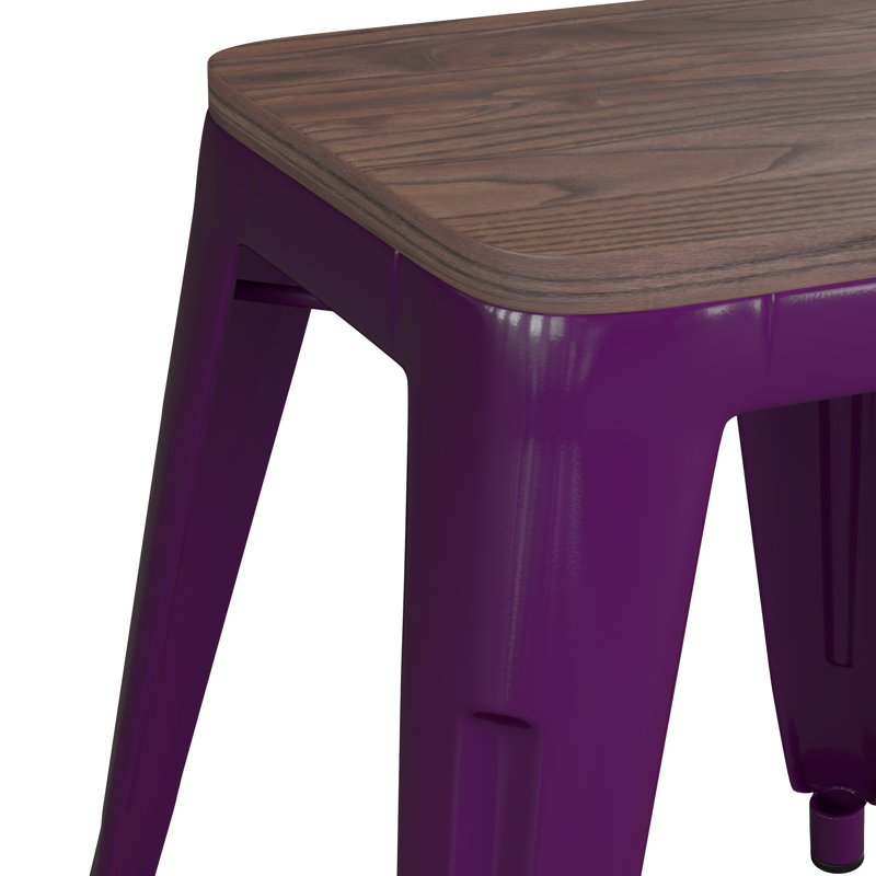 Alsadig 18" Table Height Indoor Stackable Metal Stool with Wood Seat, Purple