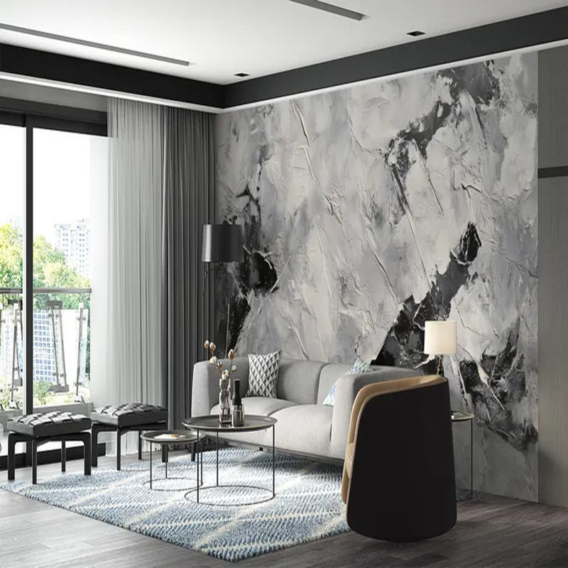 Monochrome Textured Abstract Wall Mural, 236" L x 117.96" W