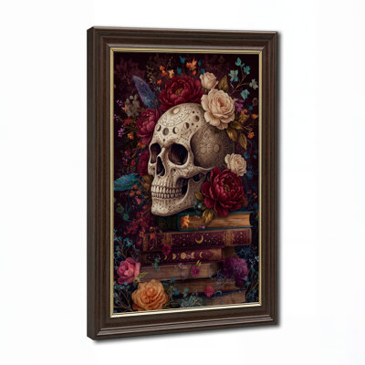 Art mural sur toile, crâne avec signes du zodiaque et roses rouges sur un vieux Halloween