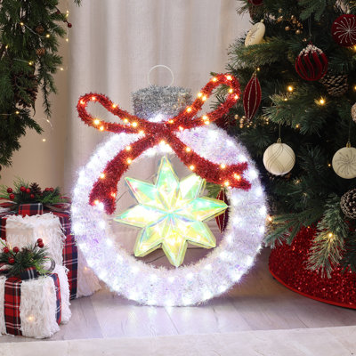 Ornement en forme de guirlande lumineuse en argent 2 pi avec étoile et nœud rouge