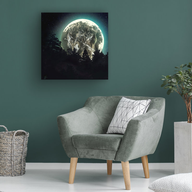 Moon Howl Black and Gray Canvas Art Print