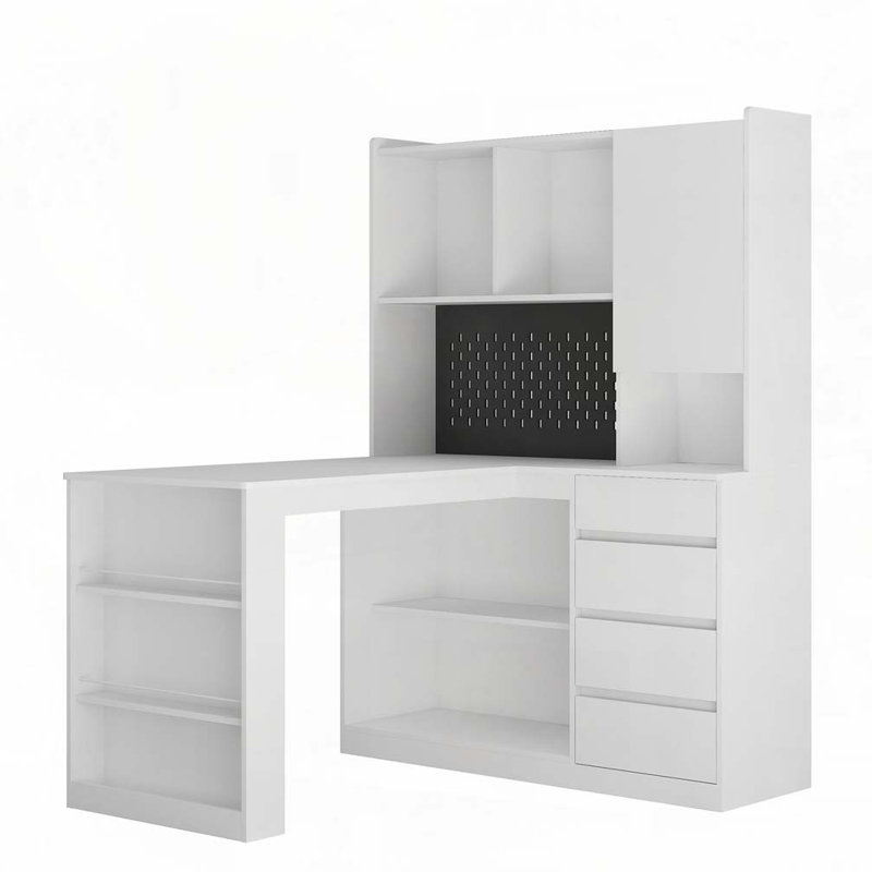 L Shaped Desk with Charger,Computer Desk with Drawers,Bookshelf, with LED Light