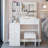 37" Middle Size Left Bedside Cabinet Vanity Table   Cushioned Stool Dresser Set, 2 AC 2 USB Socket, Hair Dryer Stand, Large Touch Control LED Sliding Mirror, 3-color Switch-16038394