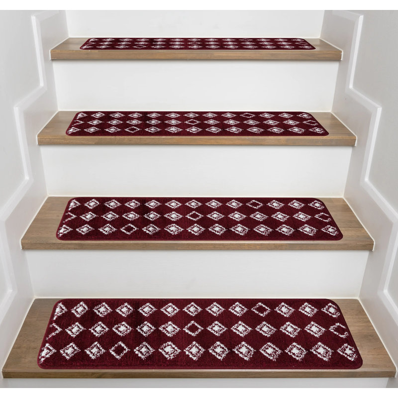 Tapis d'escalier 9 x 28 po antidérapants (ensemble de 13), Rouge