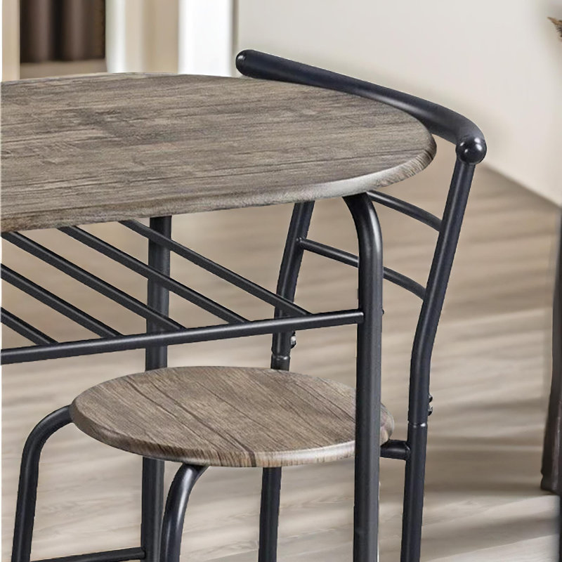Nivaeh Rustic Industrial, 2 Person Dining Set, Metal Frame, Kitchen Table and Chairs