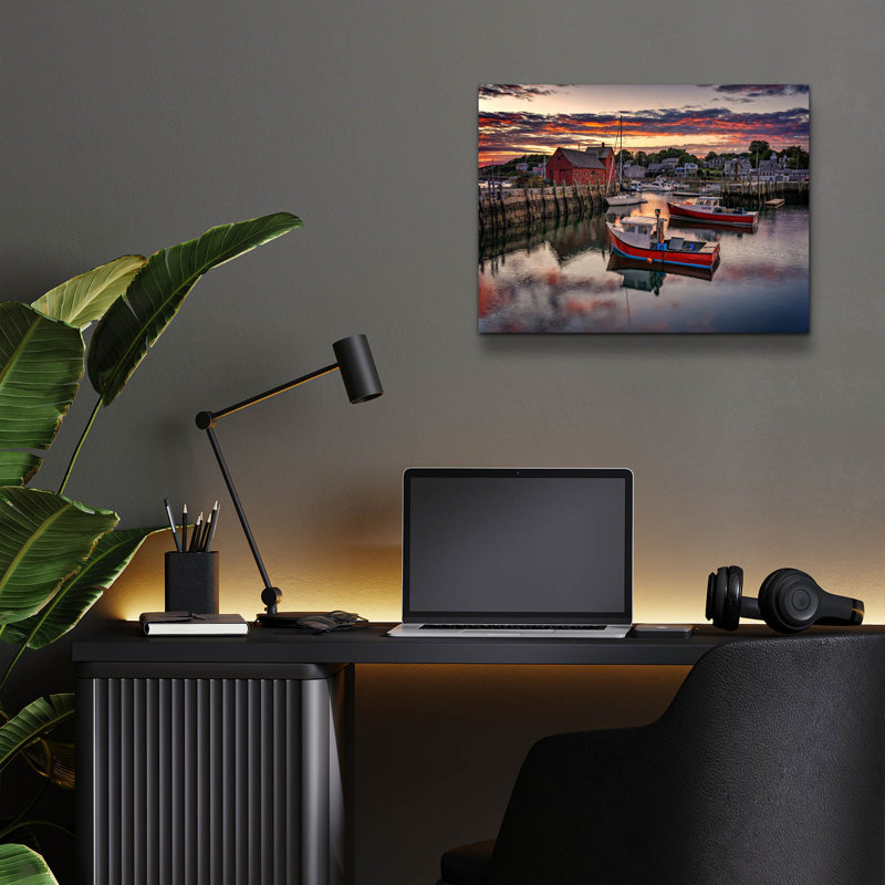 Art mural en verre Breakwater Bay «Sunrise In Rockport» par Rick Berk, H 12 po x l 16 po x P 0,13 po