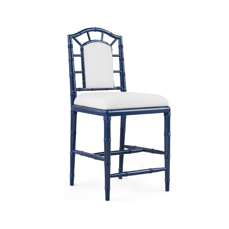 Delia Upholstered Stool with Solid Wood Frame, Midnight Blue