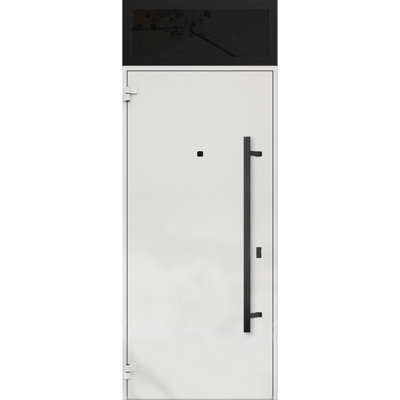 Porte d'entrée extérieure prémontée en acier Deux 6078, finition émail noir, fenêtre latérale, style moderne, peinte en métal, largeur 36 po x hauteur 80 + 16 po, ouverture à droite vers l'intérieur