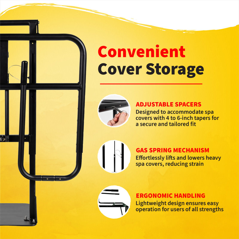 HEATWAVE Premium Spa Cover Lift – Gas Spring Design for Easy Cover Removal & Durable Power Coated Steel - Hot Tub Cover Lifter Compatible with Most Spas, No Cabinet Installation Required – Black
