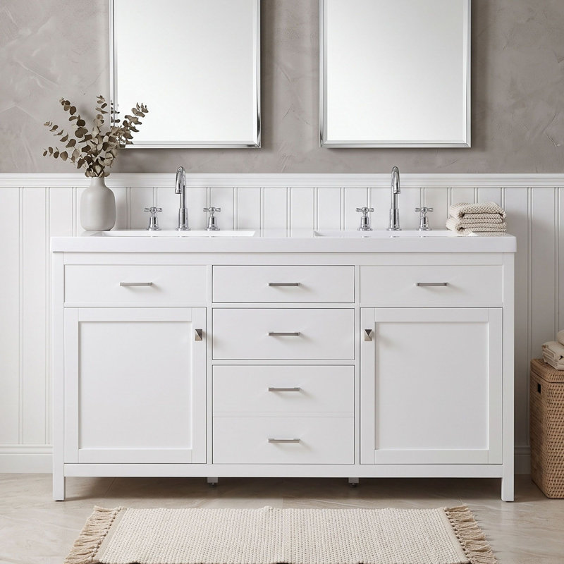 Meuble-lavabo double avec tiroirs et tablette réglable