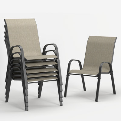 37.8" H Outdoor Khaki Stackable Patio Dining Armchairs with Breathable Textilene Fabric and Iron Frame, Set of 6