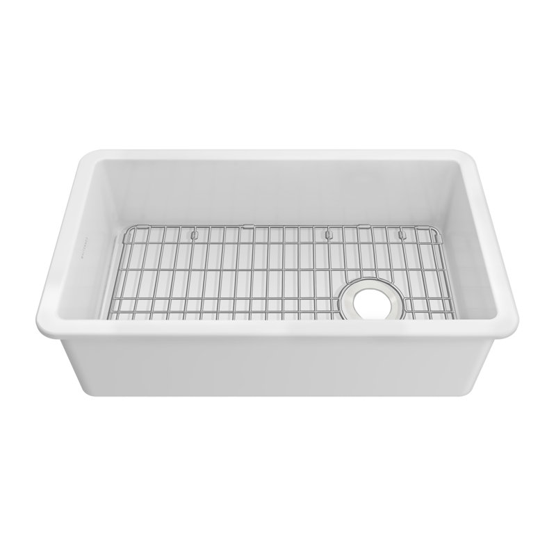 Whitehaus undermount/drop-in single bowl fireclay kitchen sinks, stainless steel grid included, 31", White