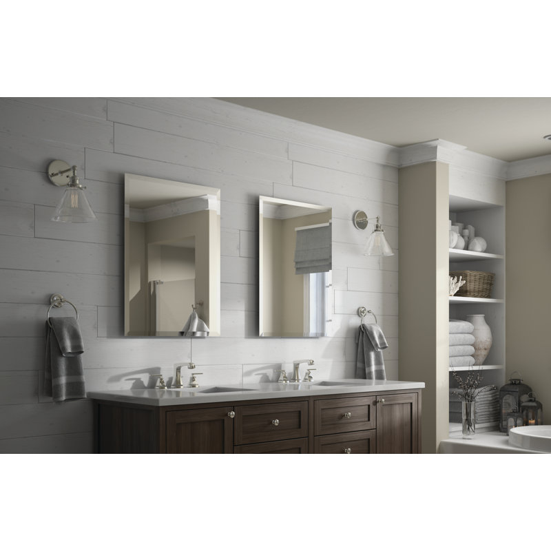 Miroir de salle de bain moderne et contemporain sans cadre biseauté, 28,43 po x 18,82 po