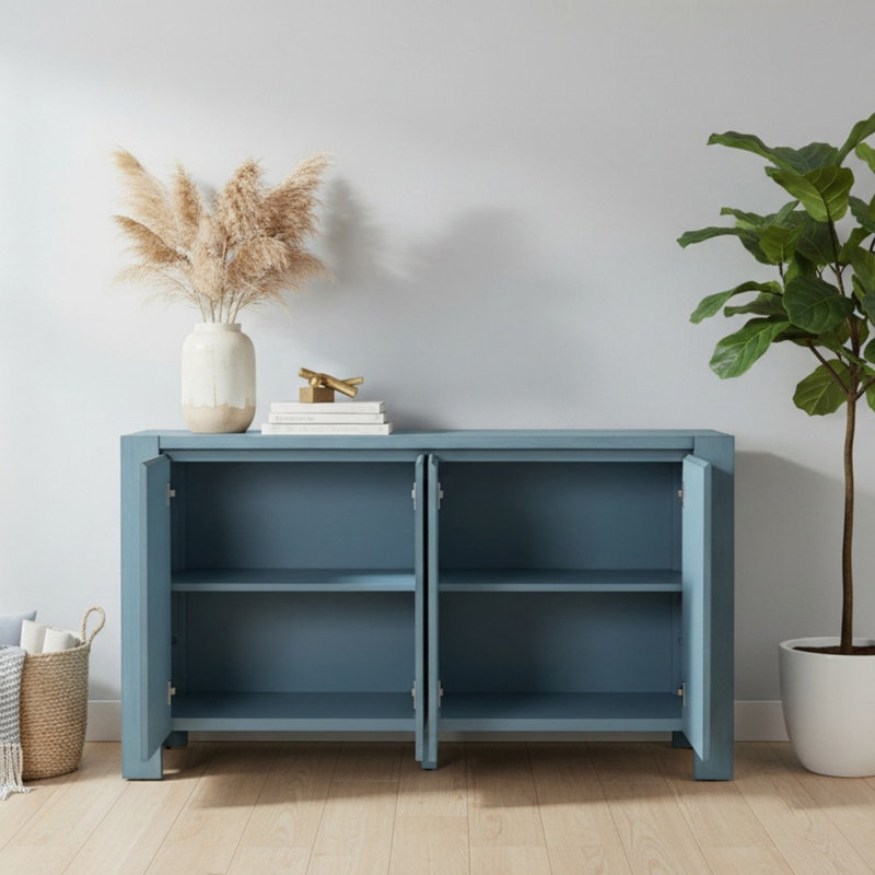 59.03" Buffet Cabinet with Storage, 4-Door Retro Wood Sideboard with Distressed Finish and Adjustable Shelves for Dining Room, Kitchen